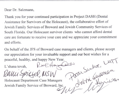 Letter from Jewish Family Service of Broward