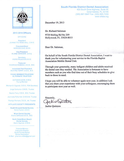 Letter from South Florida District Dental Association