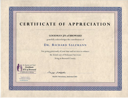 Certificate of Appreciation from Goodman JFS of Broward