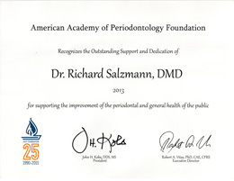 Certificate of Appreciation from the American Academy of Periodontology Foundation