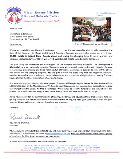 letter from Miami Rescue Mission